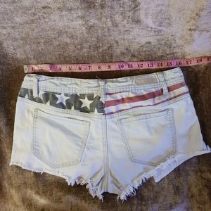 Harmony + Havoc Denim Shorts Stars and Stripes American Flag Junior 9 Distressed